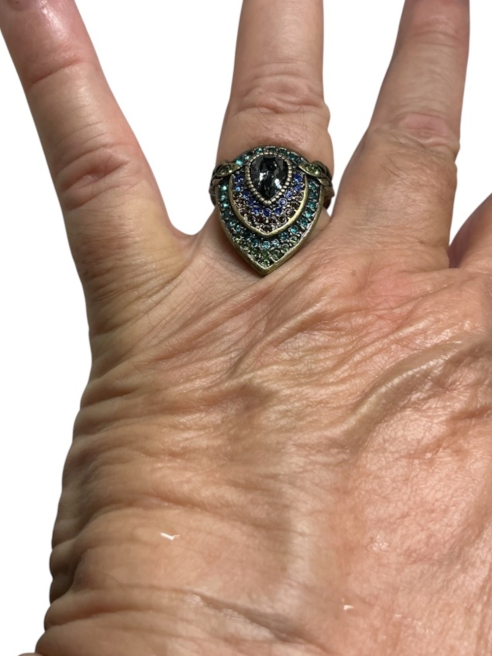 Vintage Style Shield Ring | Teardrop Multicolor Crystal Statement Ring